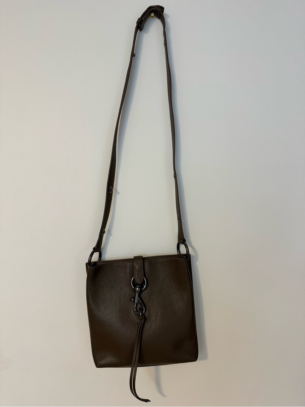 Rebecca Minkoff Dark Brown Pebbled Leather Crossbody with Ring Detail